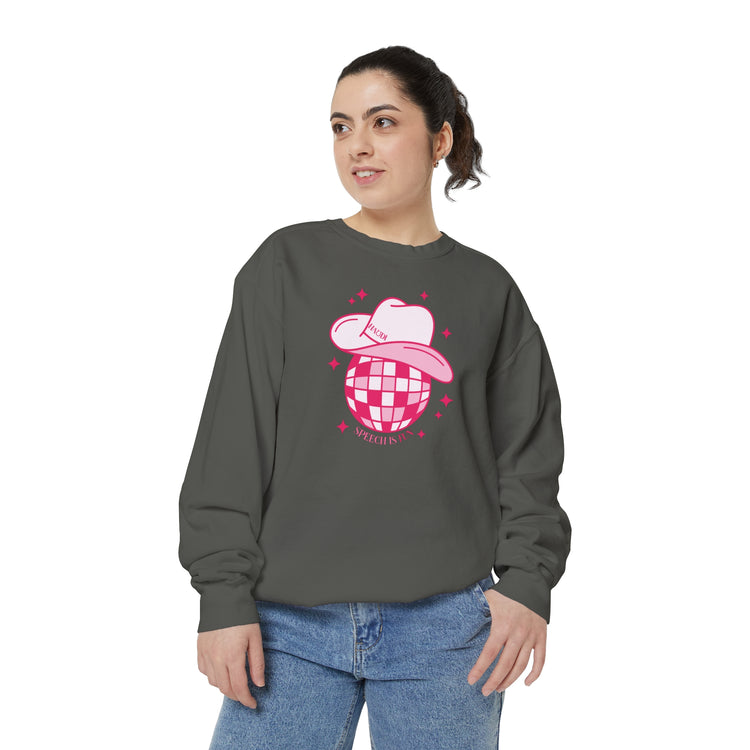speech is fun disco cowboy comfort colors crewneck