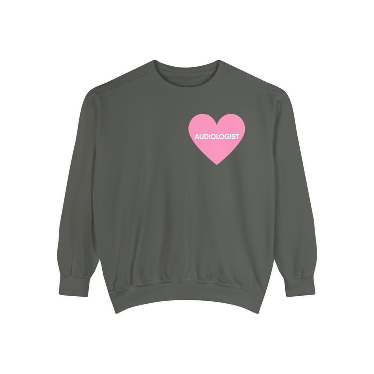 pink heart audiology comfort colors crewneck