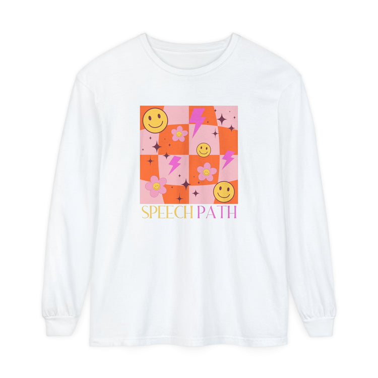speech path disco smiley comfort colors long sleeve tee