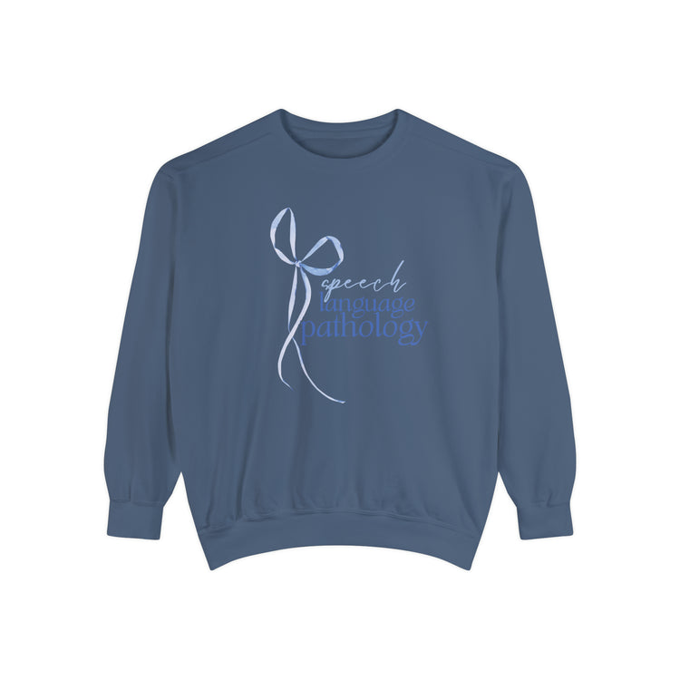 blue bow speech language pathology comfort colors crewneck