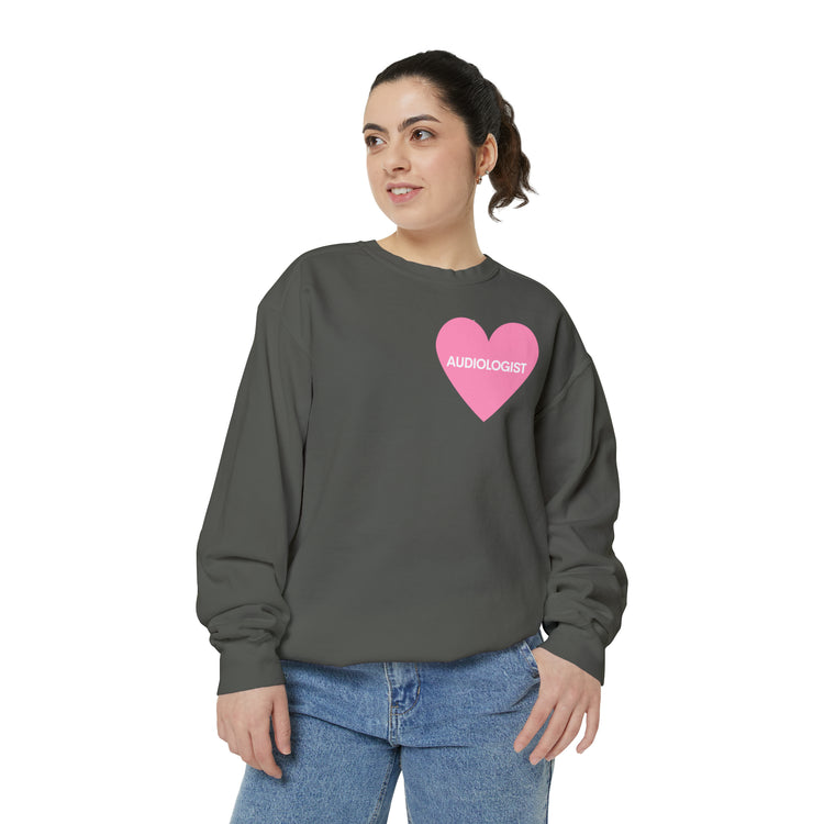 pink heart audiology comfort colors crewneck