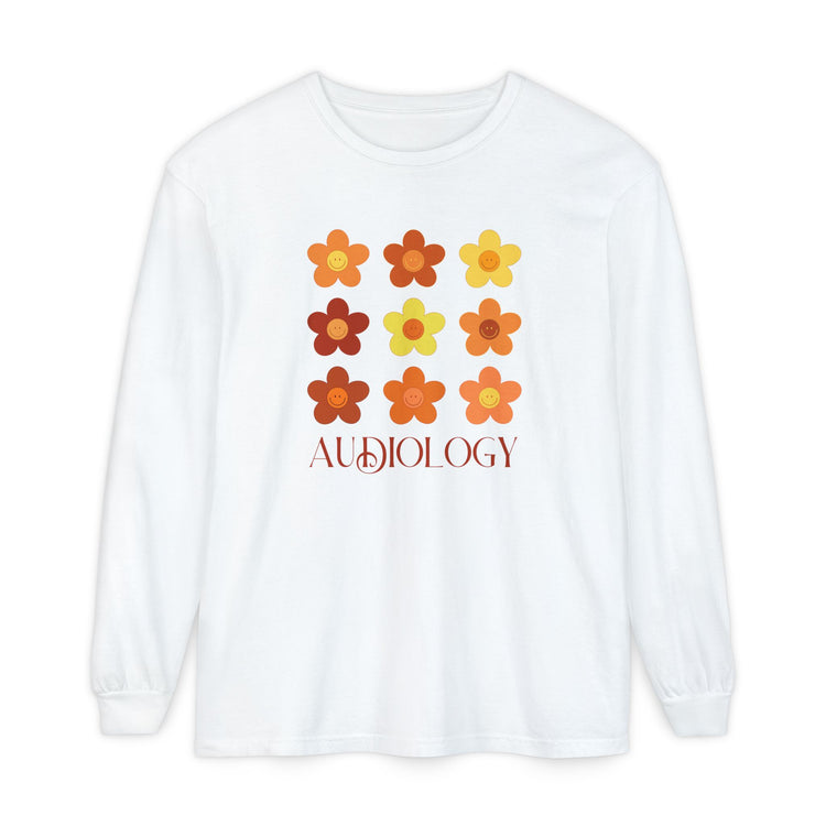audiology fall flowers comfort colors long sleeve tee