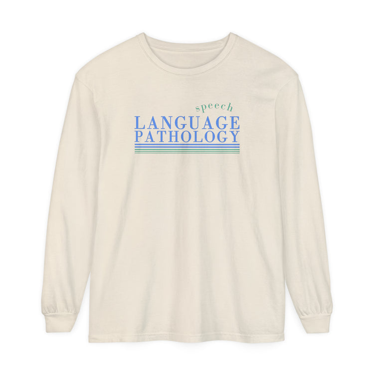 speech language pathology lines blue comfort colors long sleeve tee