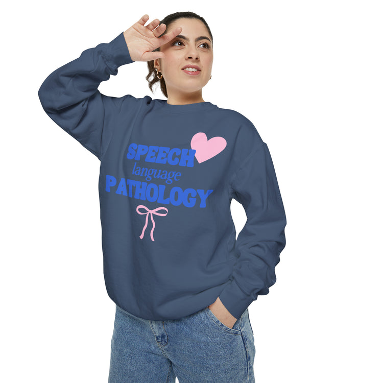 speech language pathology bow + heart comfort colors crewneck