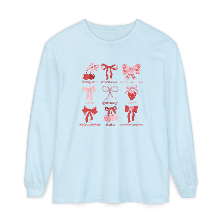 audiology scope cherry bow comfort colors long sleeve tee
