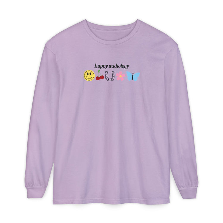 happy audiology comfort colors long sleeve tee