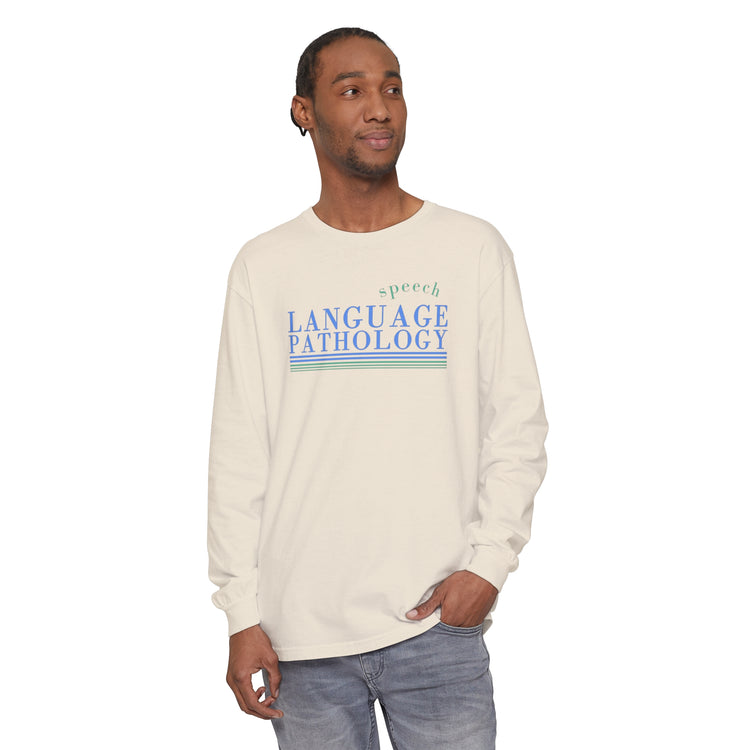 speech language pathology lines blue comfort colors long sleeve tee