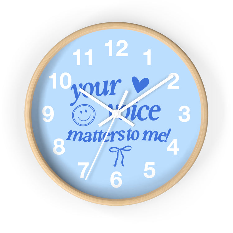 your voice matters to me blue bow clock