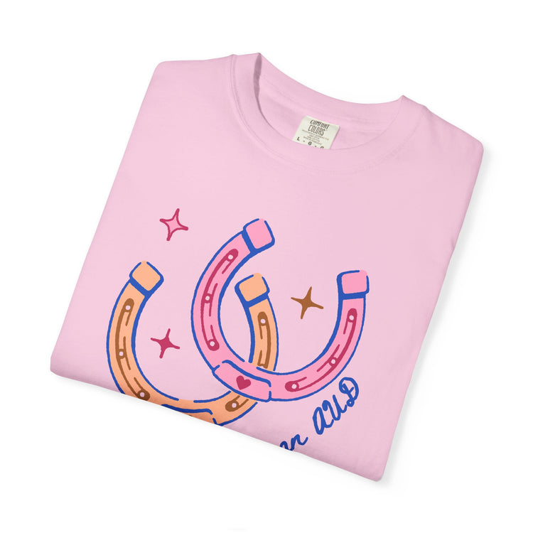 lucky to be an AUD horseshoe comfort colors tee