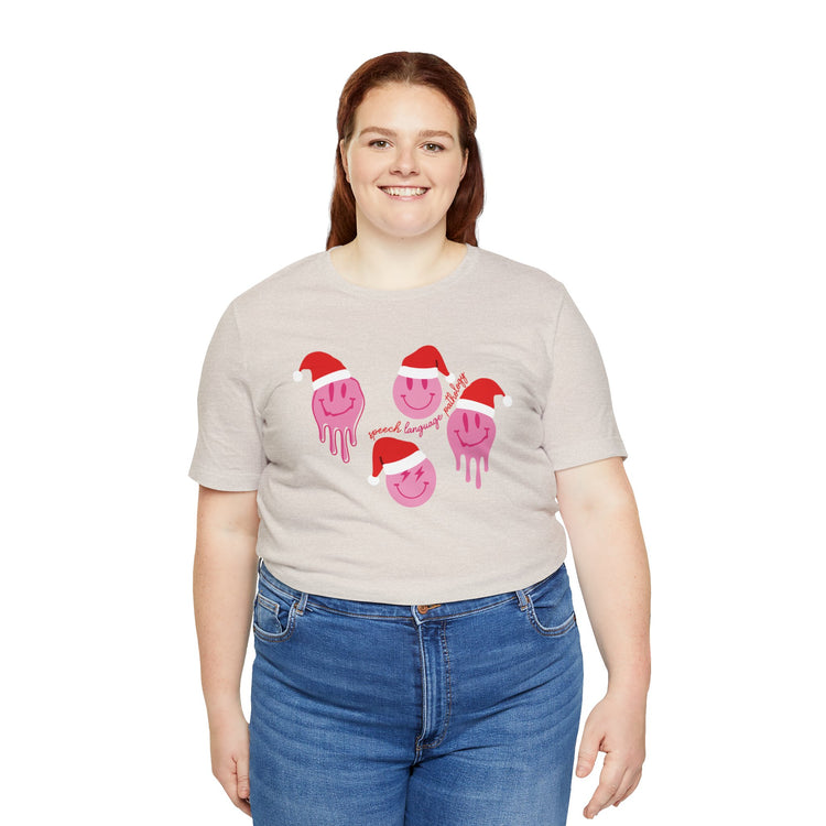 smiley santa hat speech pathology short sleeve tee