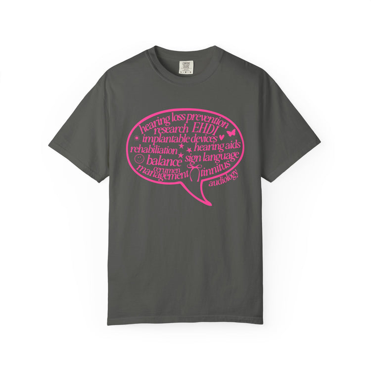 pink audiology scope speech bubble comfort colors tee