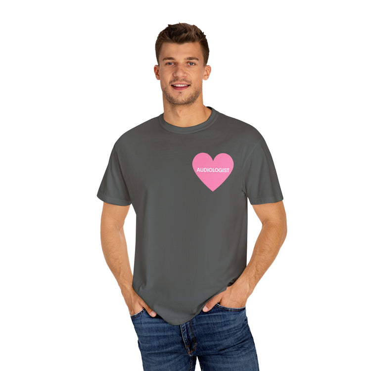simple pink heart audiology comfort colors tee