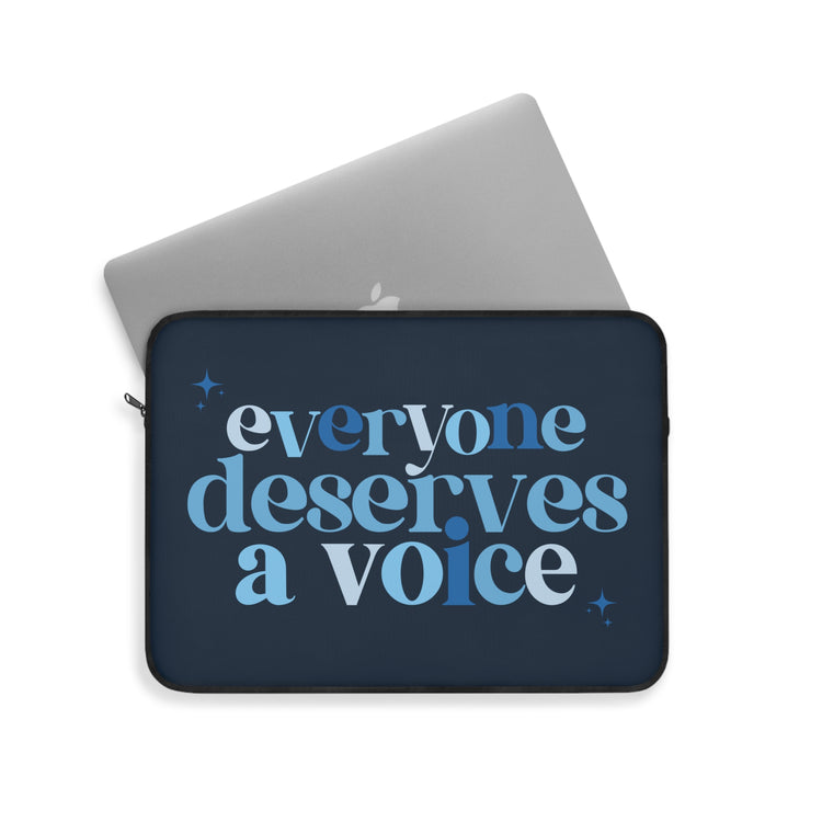 blue everyone deserves a voice laptop sleeve