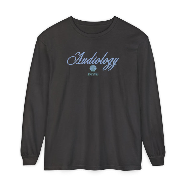 audiology clam est. 1946 comfort colors long sleeve tee