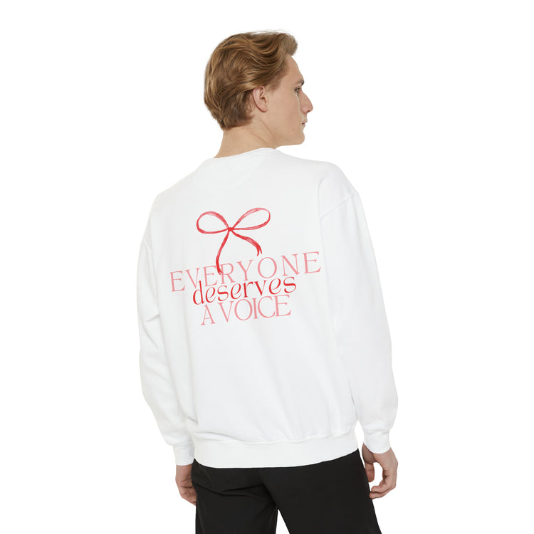 everyone deserves a voice red bow comfort colors crewneck