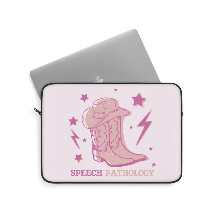 pink howdy speech pathology boots laptop sleeve