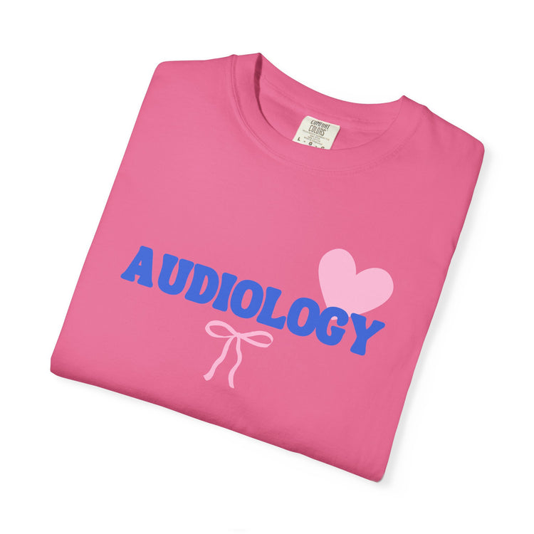 audiology heart + bow comfort colors tee