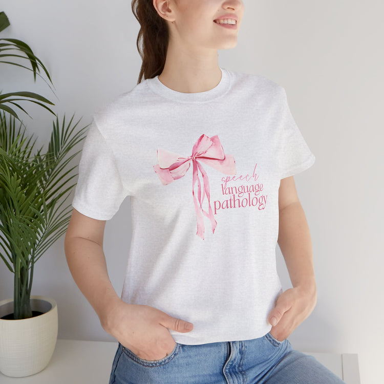 pink bow speech language pathology short sleeve tee