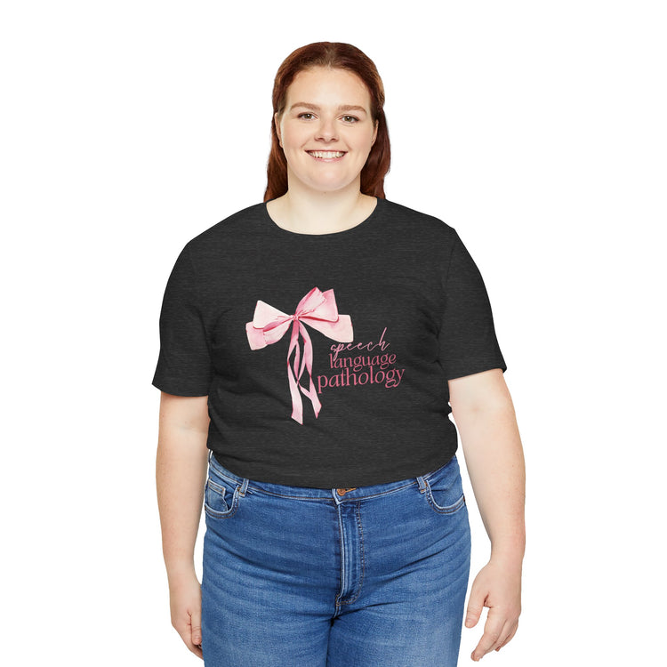 pink bow speech language pathology short sleeve tee