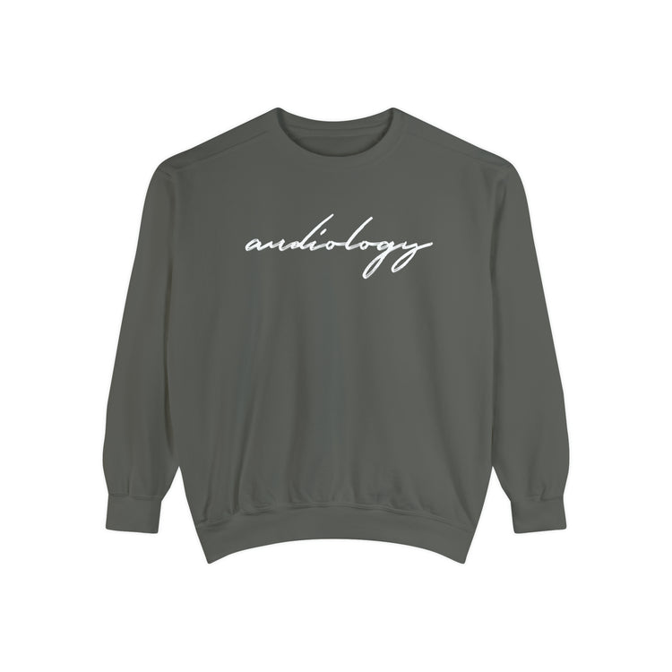 audiology cursive simple comfort colors crewneck