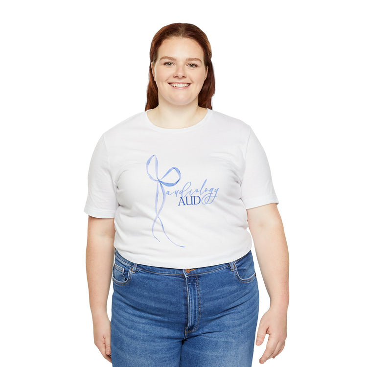 blue bow audiology short sleeve tee