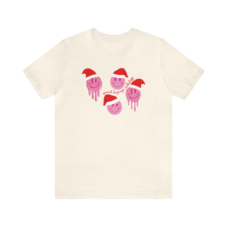smiley santa hat speech pathology short sleeve tee