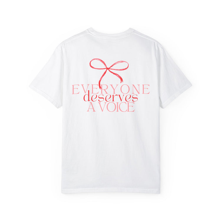 everyone deserves a voice red bow comfort colors tee