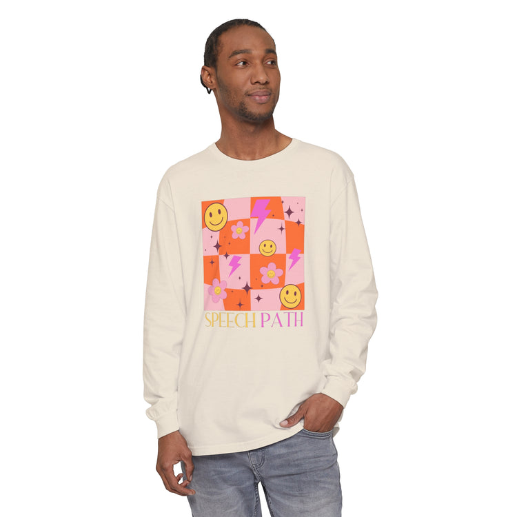 speech path disco smiley comfort colors long sleeve tee