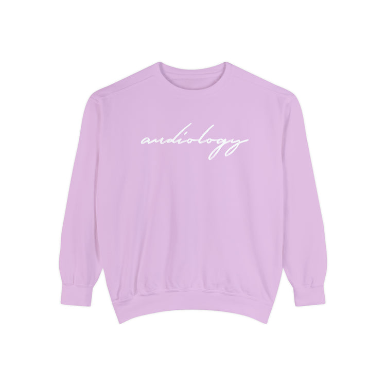 audiology cursive simple comfort colors crewneck
