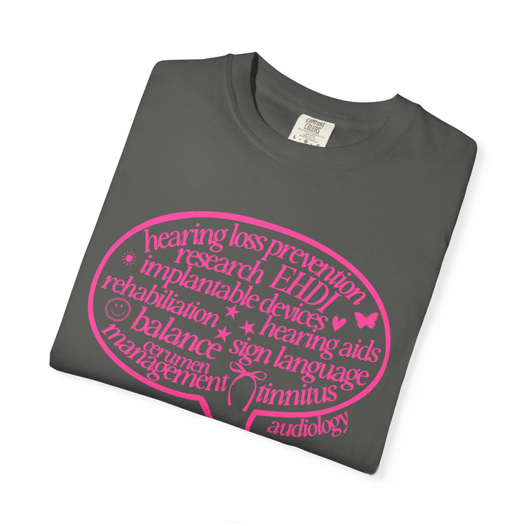 pink audiology scope speech bubble comfort colors tee