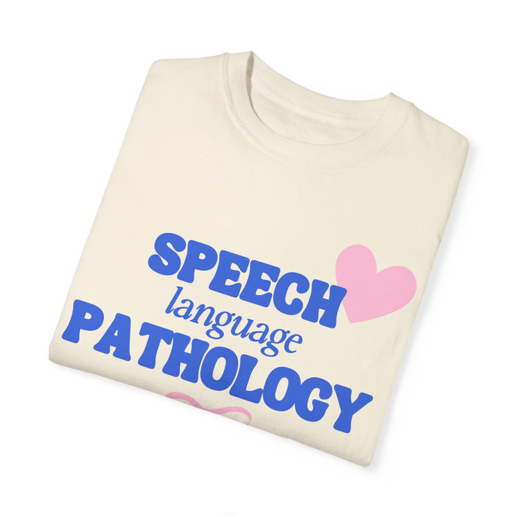 speech language pathology bow + heart comfort colors tee