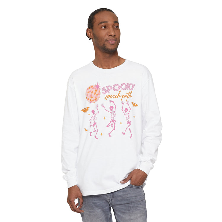 spooky speech path skelly comfort colors long sleeve tee