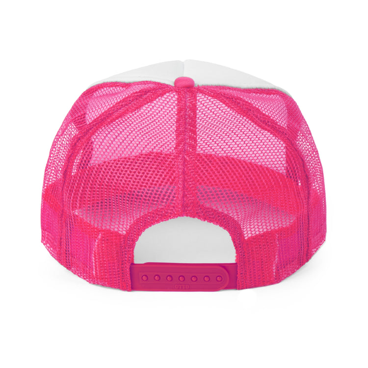 hot pink smiley speech path trucker hat