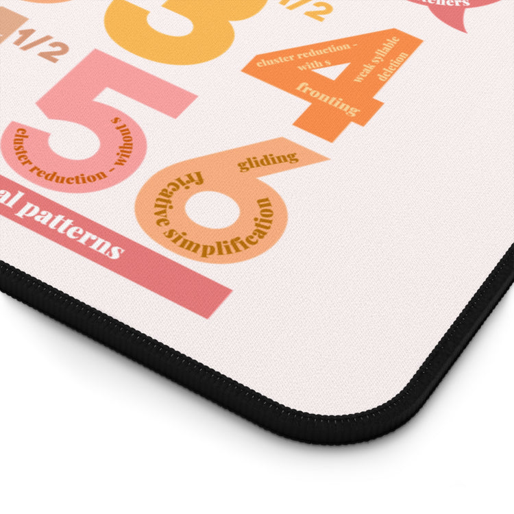 pink SLP developmental norms desk mat