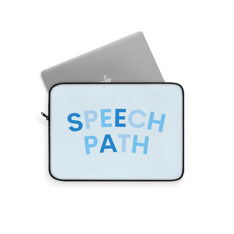 blue speech path arch laptop sleeve