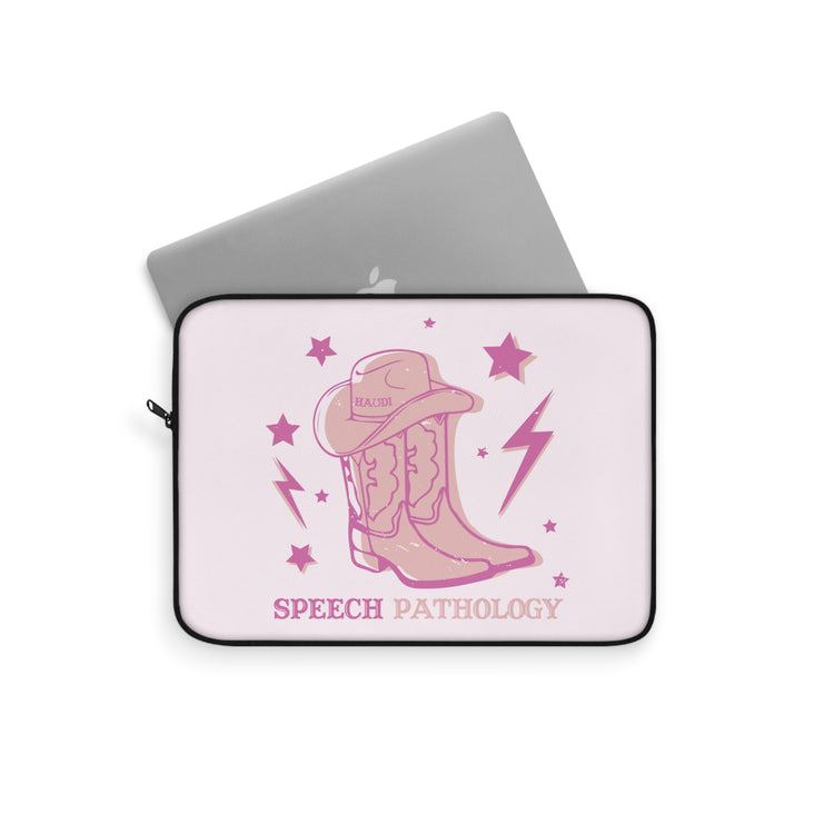pink howdy speech pathology boots laptop sleeve