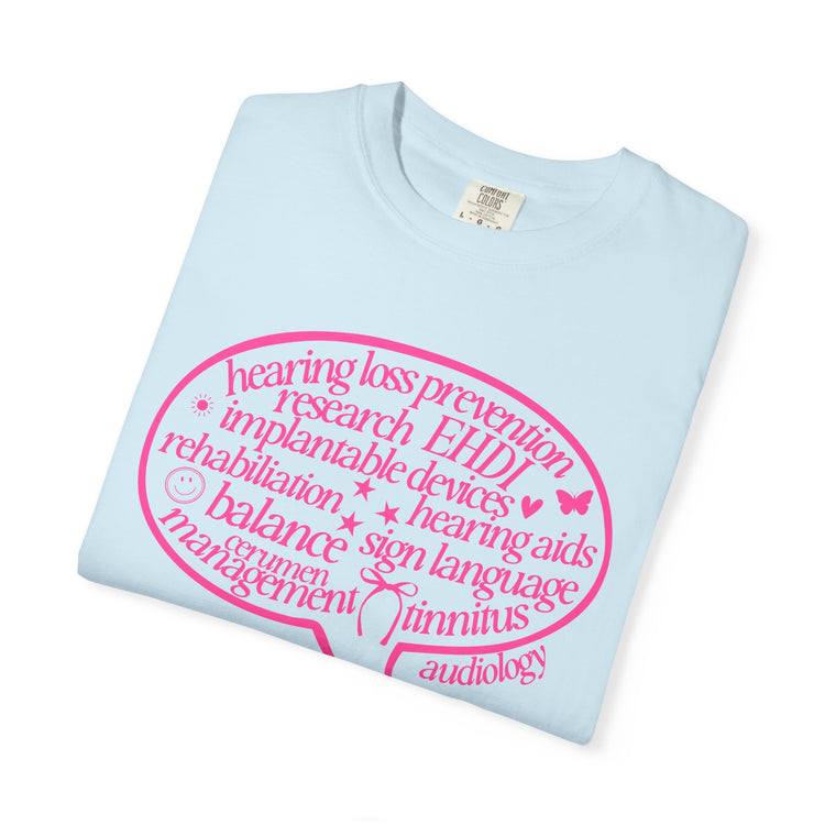 pink audiology scope speech bubble comfort colors tee