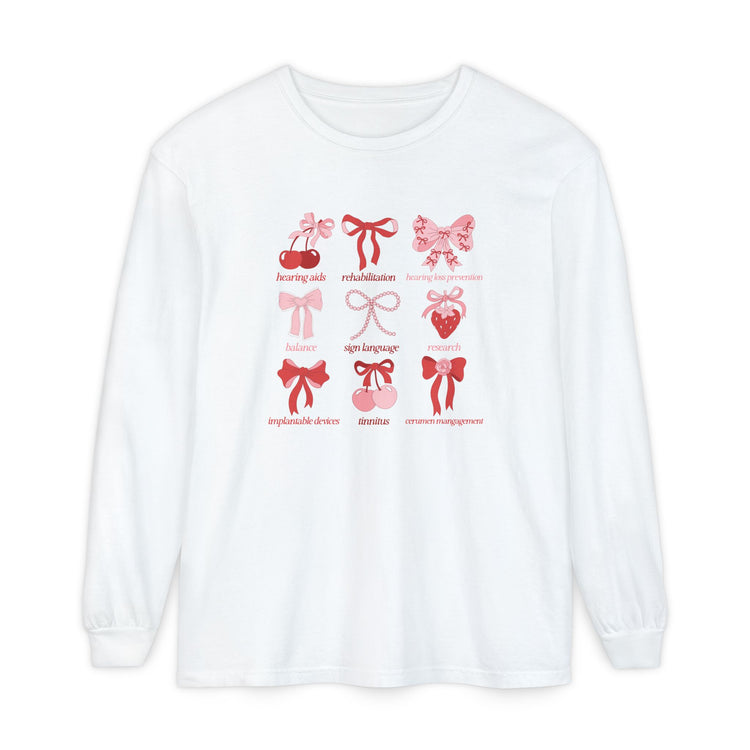 audiology scope cherry bow comfort colors long sleeve tee