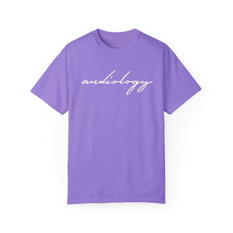 simple cursive audiology comfort colors tee