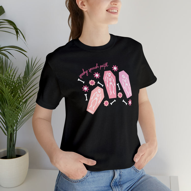 spooky speech skeleton bones short sleeve tee