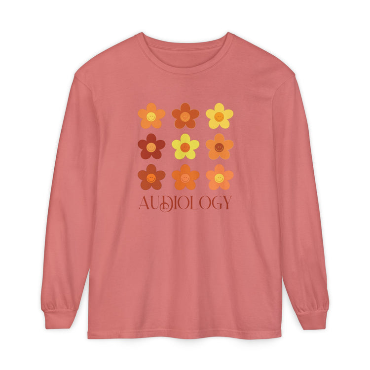 audiology fall flowers comfort colors long sleeve tee