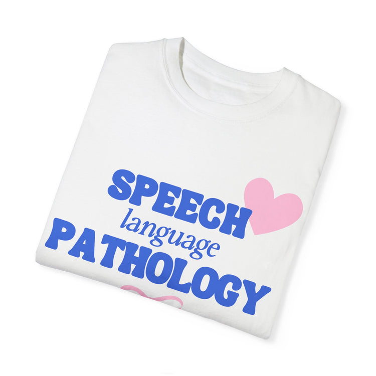 speech language pathology bow + heart comfort colors tee