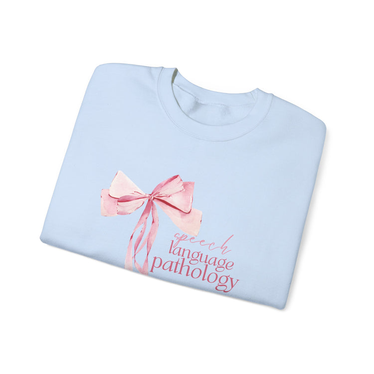 pink bow speech language pathology crewneck