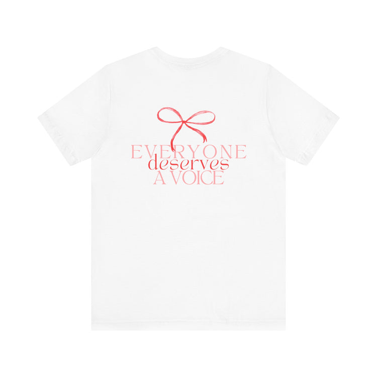 everyone deserves a voice red bow short sleeve tee