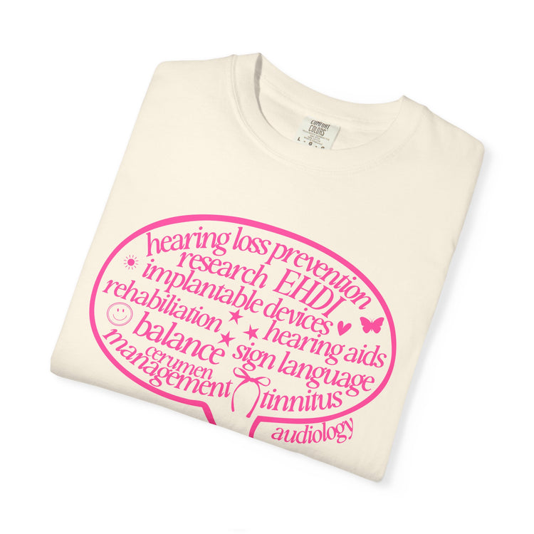 pink audiology scope speech bubble comfort colors tee