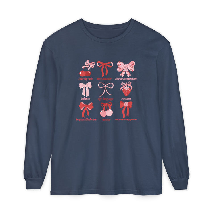 audiology scope cherry bow comfort colors long sleeve tee