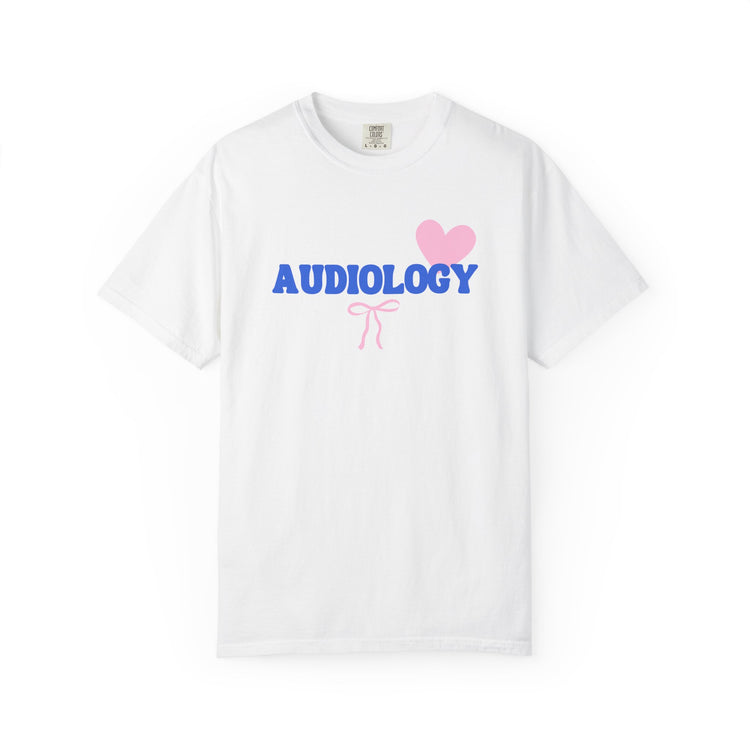 audiology heart + bow comfort colors tee