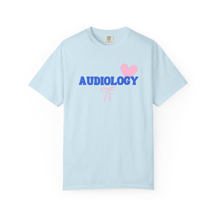 audiology heart + bow comfort colors tee