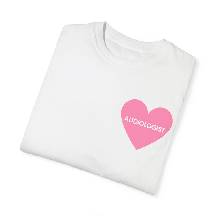 simple pink heart audiology comfort colors tee