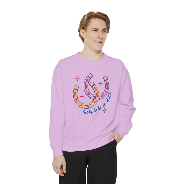 horseshoe lucky to be an SLP comfort colors crewneck
